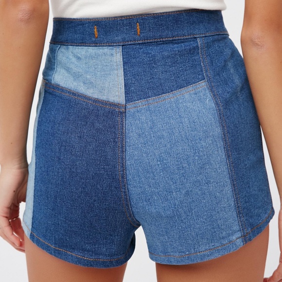 New Free People Patchwork 25 Denim High Waist Retro-Inspired Shorts - Picture 3 of 12